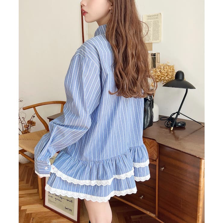 ダブルカラーレースフリルティアードシャツワンピース | moment+ | 詳細画像22 