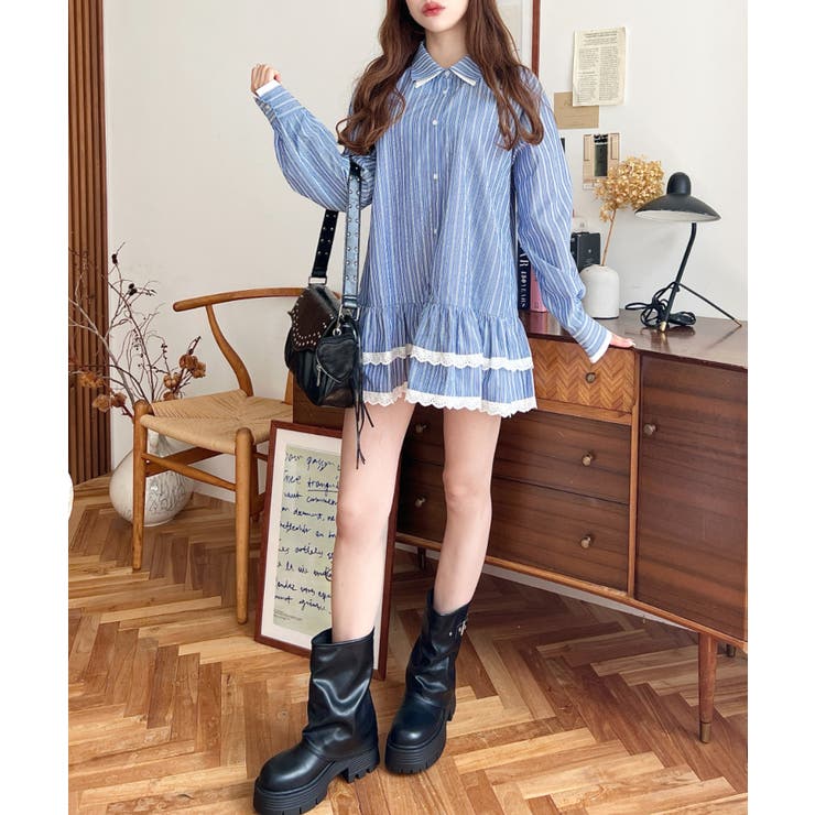 ダブルカラーレースフリルティアードシャツワンピース | moment+ | 詳細画像26 