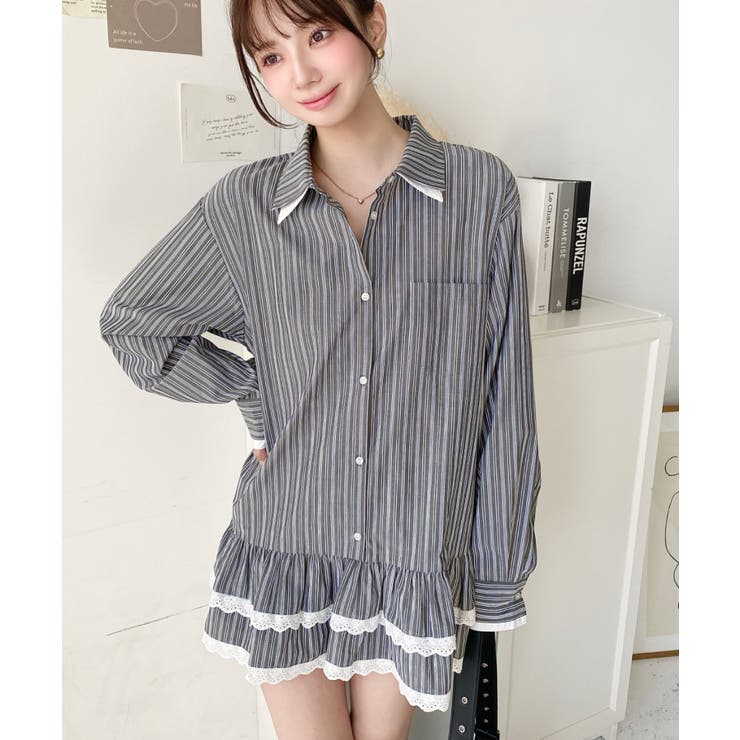 ダブルカラーレースフリルティアードシャツワンピース | moment+ | 詳細画像3 