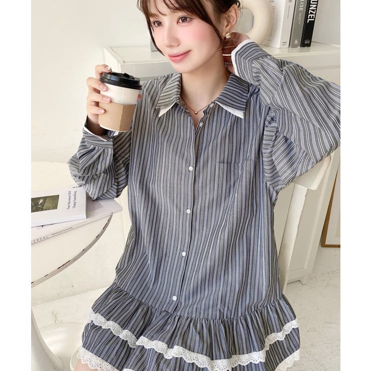 ダブルカラーレースフリルティアードシャツワンピース | moment+ | 詳細画像4 