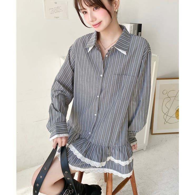 ダブルカラーレースフリルティアードシャツワンピース | moment+ | 詳細画像5 