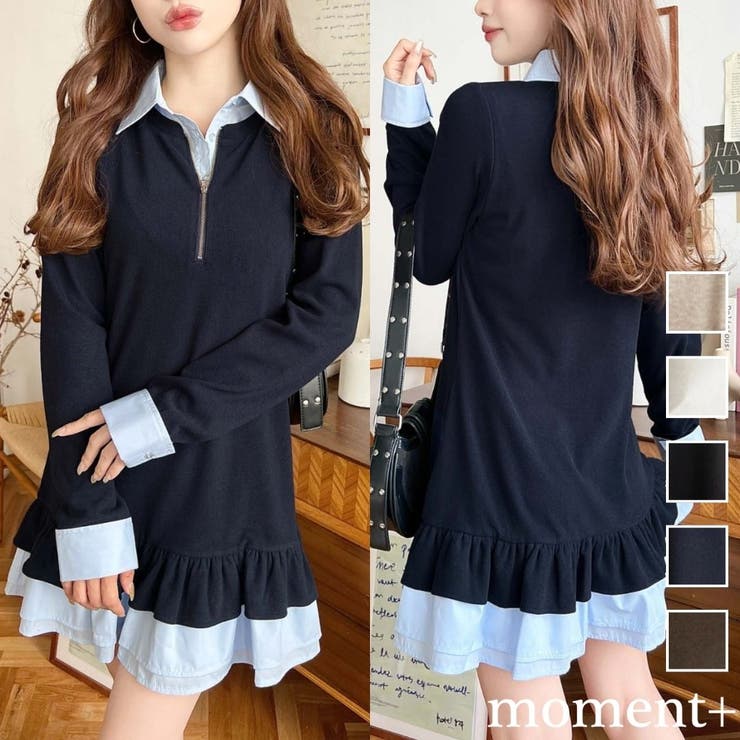 シャツドッキングフリルミニワンピース | moment+ | 詳細画像1 