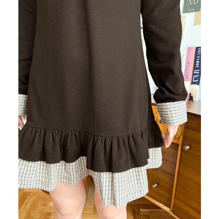 【最安値】シャツドッキングフリルミニワンピース moment+ ワンピース シャツドッキングフリルミニワンピース