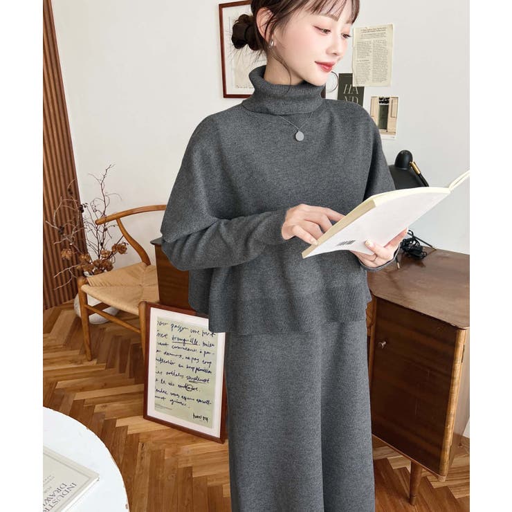 タートルネックベスト＆クルーネック長袖ニットワンピース | moment+ | 詳細画像20 