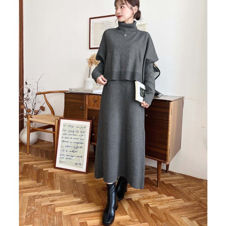 タートルネックベスト＆クルーネック長袖ニットワンピース | moment+ | 詳細画像21 