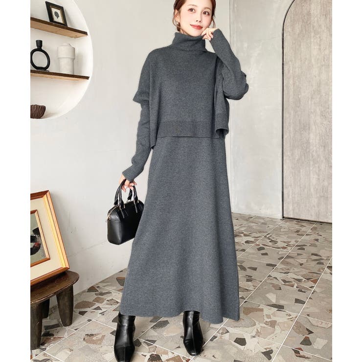 タートルネックベスト＆クルーネック長袖ニットワンピース | moment+ | 詳細画像27 