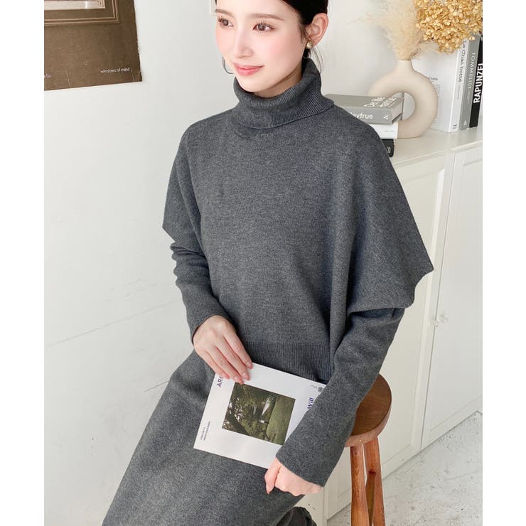 タートルネックベスト＆クルーネック長袖ニットワンピース | moment+ | 詳細画像30 