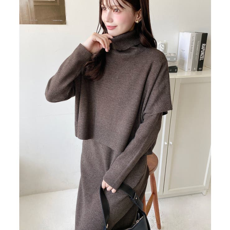 タートルネックベスト＆クルーネック長袖ニットワンピース | moment+ | 詳細画像34 