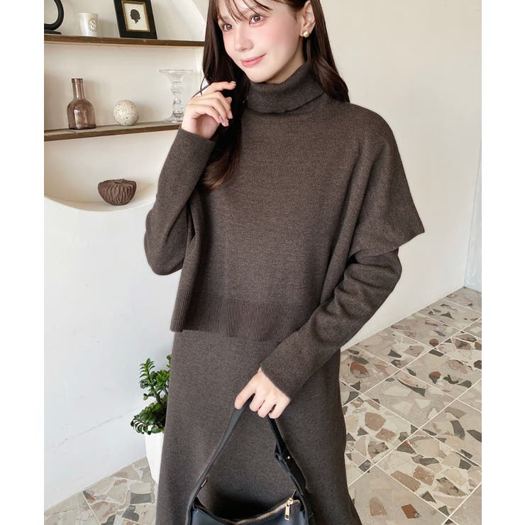 タートルネックベスト＆クルーネック長袖ニットワンピース | moment+ | 詳細画像36 