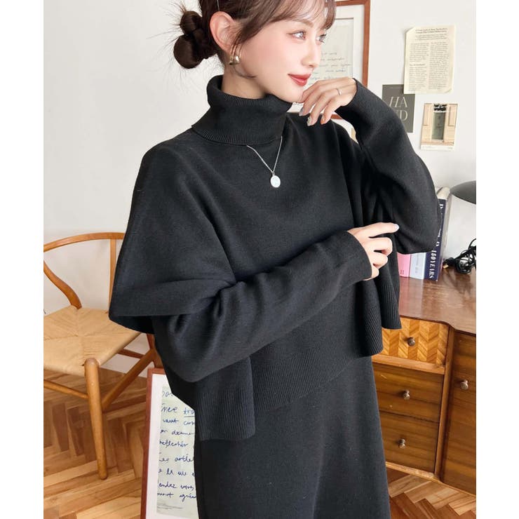 タートルネックベスト＆クルーネック長袖ニットワンピース | moment+ | 詳細画像5 