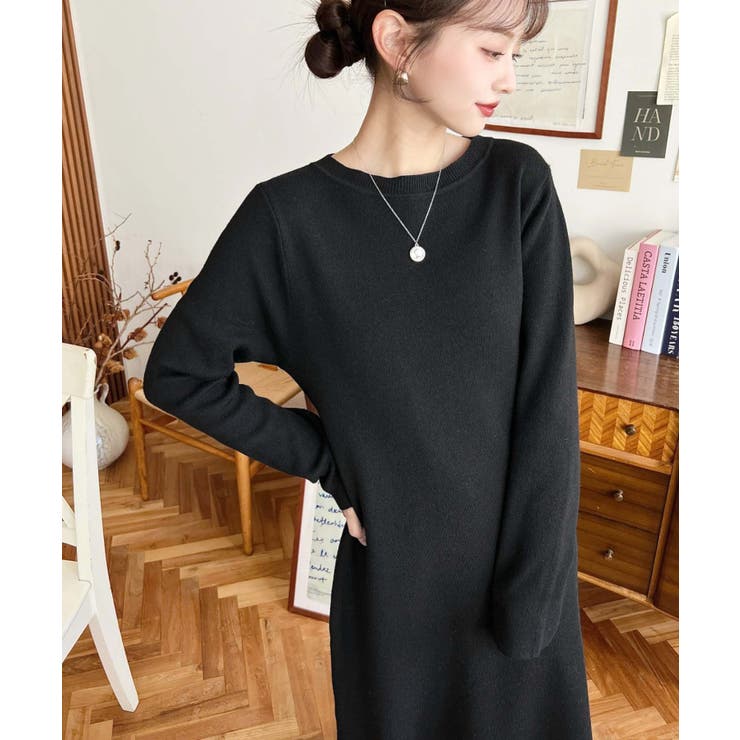 タートルネックベスト＆クルーネック長袖ニットワンピース | moment+ | 詳細画像9 