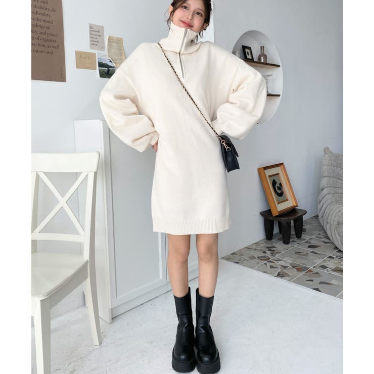 ハーフジップニットワンピース6G | moment+ | 詳細画像2 