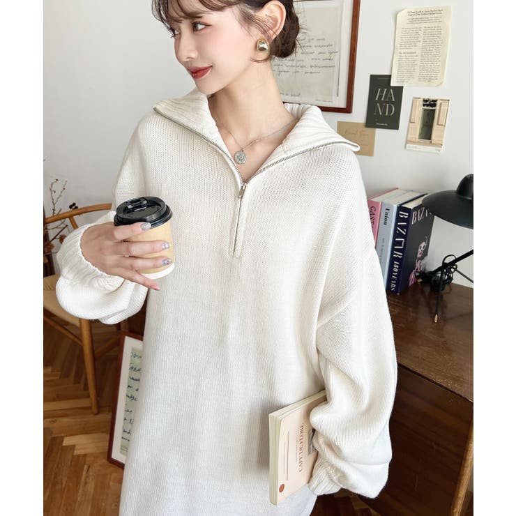 ハーフジップニットワンピース6G | moment+ | 詳細画像6 