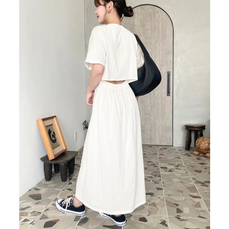 綿100％無地＆ボーダー オープンバック半袖ワンピース | moment+ | 詳細画像19 