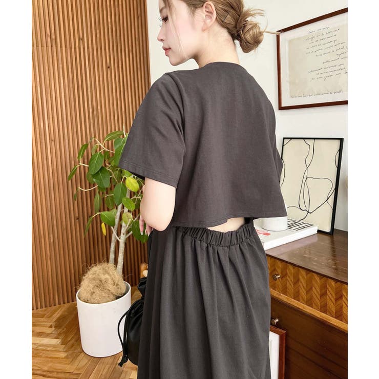 綿100％無地＆ボーダー オープンバック半袖ワンピース | moment+ | 詳細画像23 