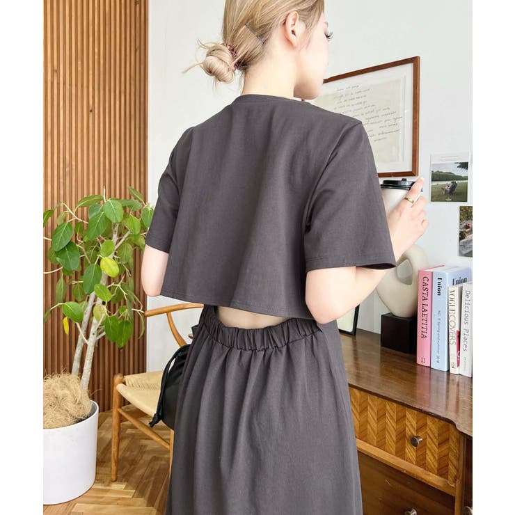 綿100％無地＆ボーダー オープンバック半袖ワンピース | moment+ | 詳細画像24 