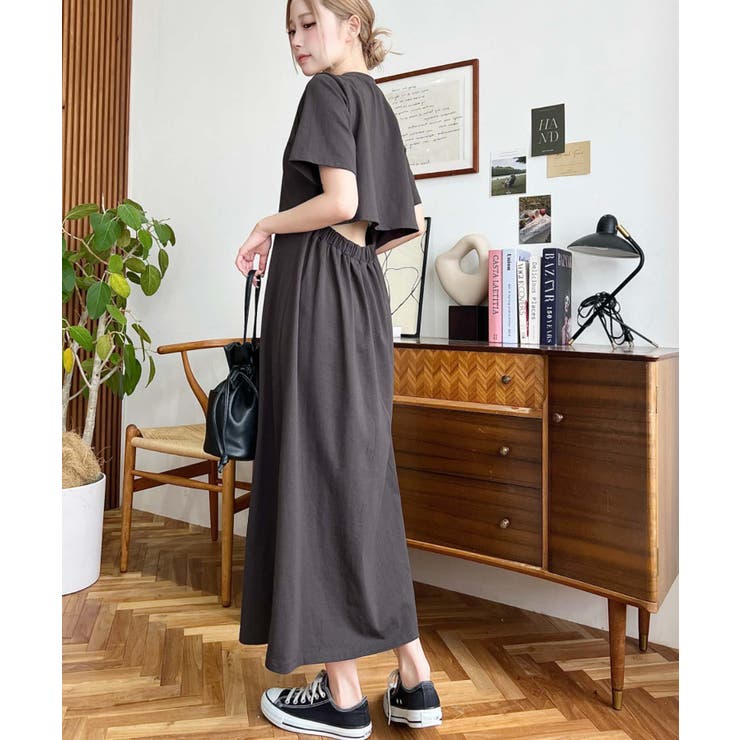 綿100％無地＆ボーダー オープンバック半袖ワンピース | moment+ | 詳細画像27 