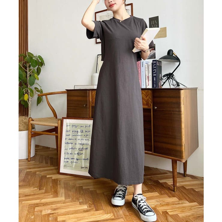 綿100％無地＆ボーダー オープンバック半袖ワンピース | moment+ | 詳細画像30 