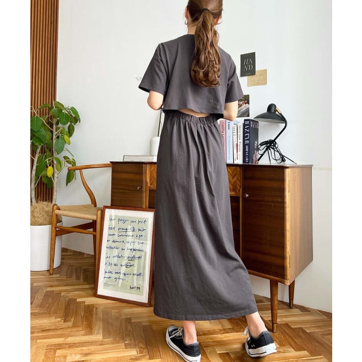 綿100％無地＆ボーダー オープンバック半袖ワンピース | moment+ | 詳細画像31 