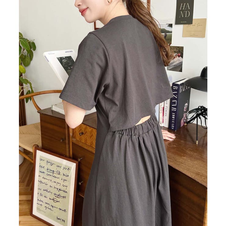 綿100％無地＆ボーダー オープンバック半袖ワンピース | moment+ | 詳細画像32 