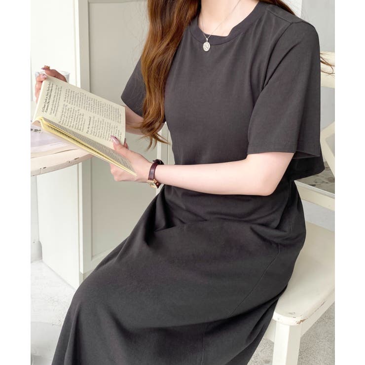 綿100％無地＆ボーダー オープンバック半袖ワンピース | moment+ | 詳細画像36 