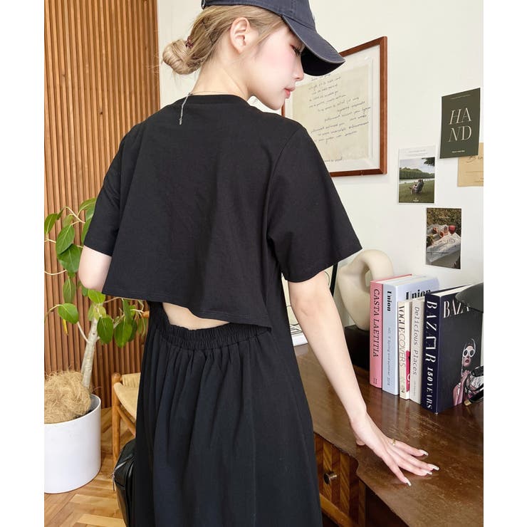 綿100％無地＆ボーダー オープンバック半袖ワンピース | moment+ | 詳細画像51 