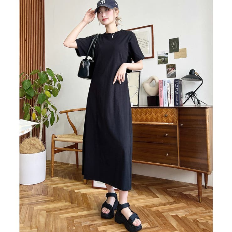 綿100％無地＆ボーダー オープンバック半袖ワンピース | moment+ | 詳細画像54 