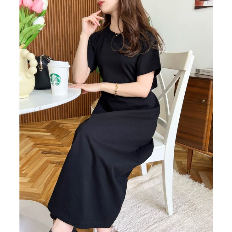 綿100％無地＆ボーダー オープンバック半袖ワンピース | moment+ | 詳細画像57 