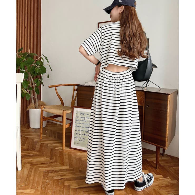 綿100％無地＆ボーダー オープンバック半袖ワンピース | moment+ | 詳細画像67 