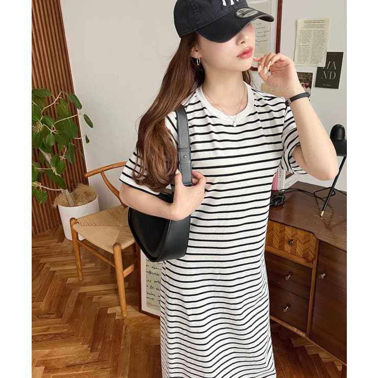 綿100％無地＆ボーダー オープンバック半袖ワンピース | moment+ | 詳細画像70 