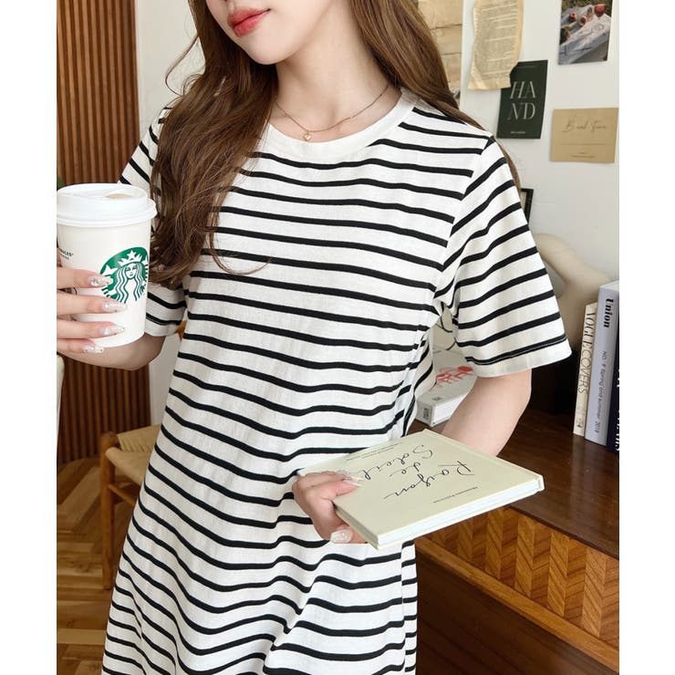 綿100％無地＆ボーダー オープンバック半袖ワンピース | moment+ | 詳細画像73 