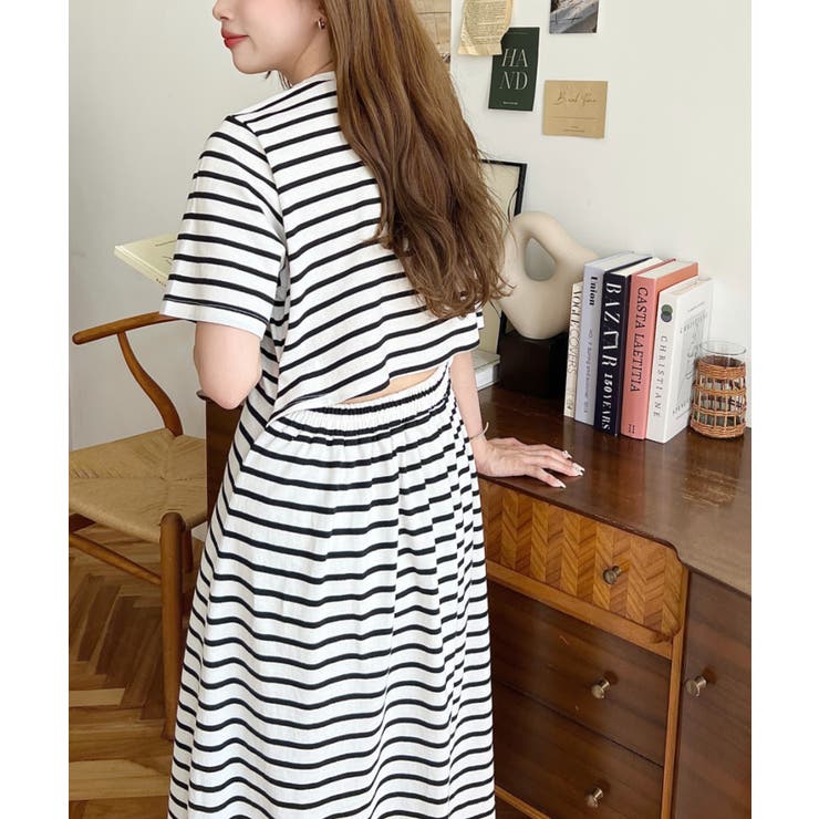 綿100％無地＆ボーダー オープンバック半袖ワンピース | moment+ | 詳細画像74 