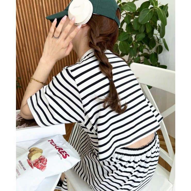 綿100％無地＆ボーダー オープンバック半袖ワンピース | moment+ | 詳細画像75 