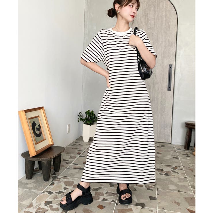 綿100％無地＆ボーダー オープンバック半袖ワンピース | moment+ | 詳細画像78 