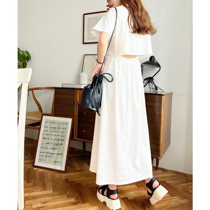 綿100％無地＆ボーダー オープンバック半袖ワンピース | moment+ | 詳細画像9 