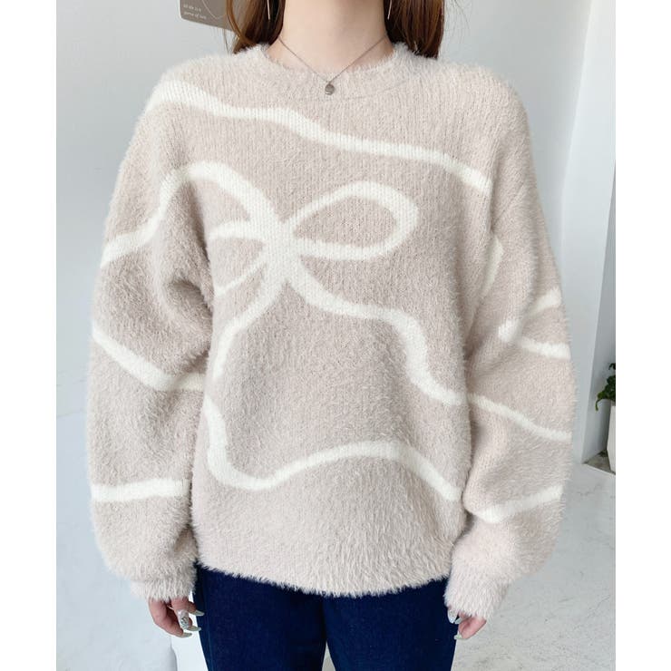 リボンラインジャガードフェザーニット長袖プルオーバー | moment+ | 詳細画像10 