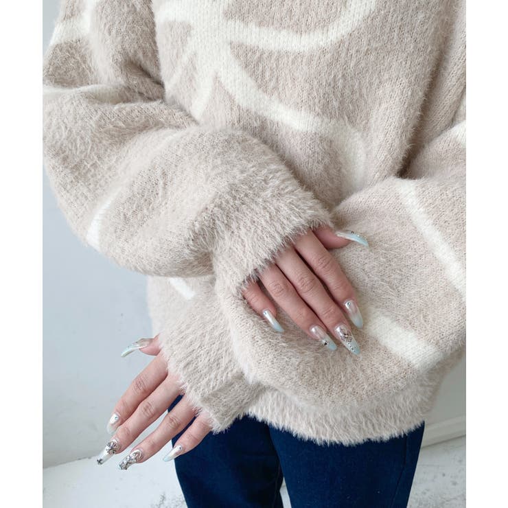 リボンラインジャガードフェザーニット長袖プルオーバー | moment+ | 詳細画像11 