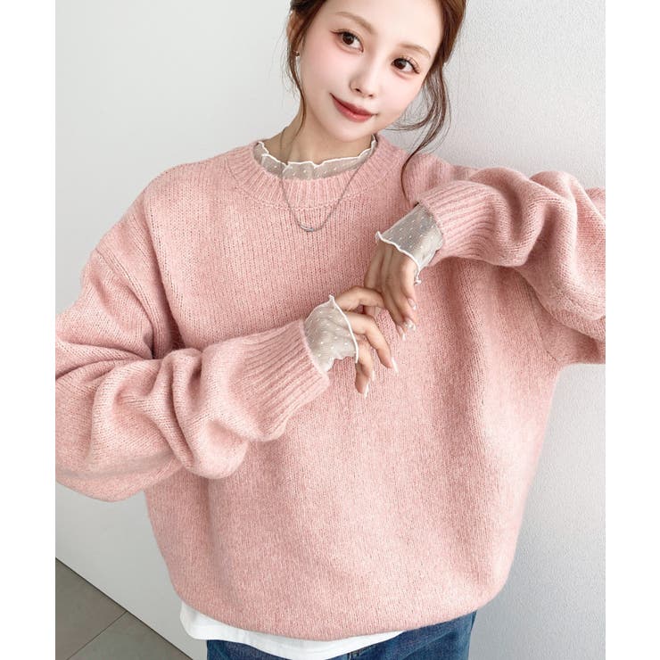 ピンクベージュ | ＼13色展開♪ ゆったりもちもちミックスカラーニットプルオーバー(自宅で洗えるウ… | moment+