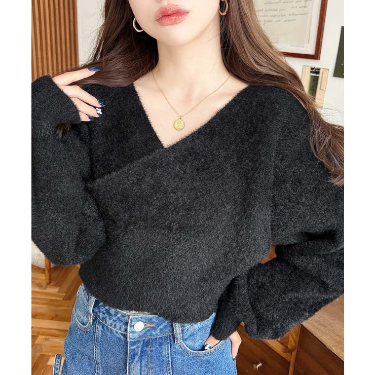 ブラック | シャギーニットプルオーバーカシュクール | moment+