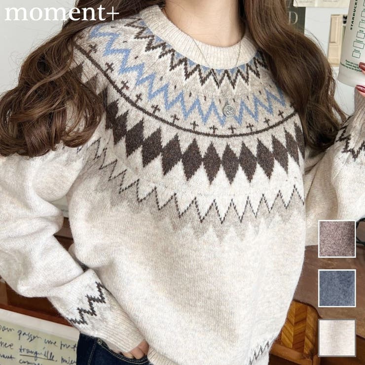 ミックスアルパカライク求心ジャガードニットプルオーバー 6G[品番