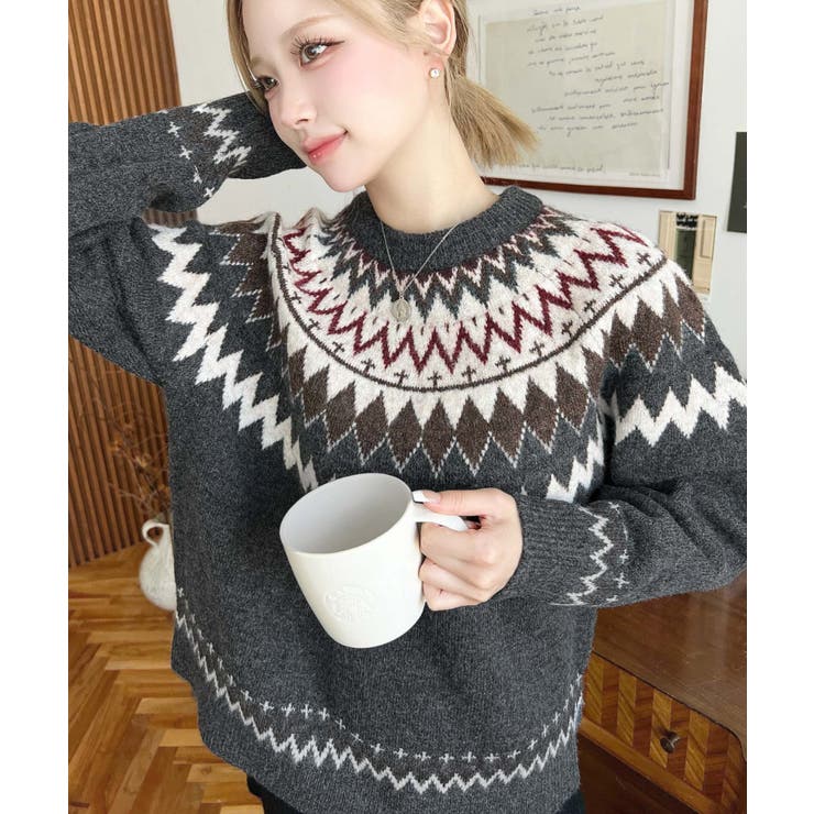 ミックスアルパカライク求心ジャガードニットプルオーバー 6G[品番