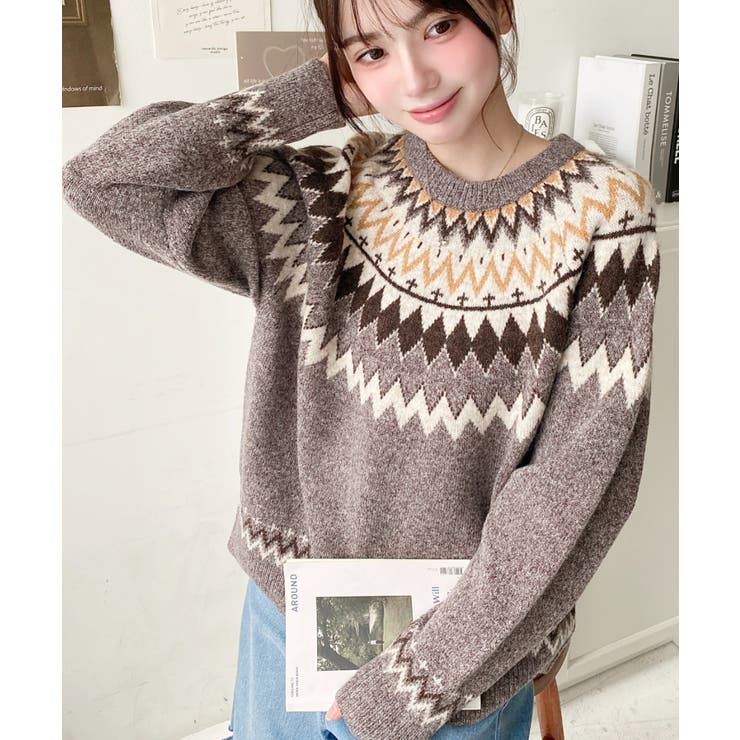 ミックスアルパカライク求心ジャガードニットプルオーバー 6G[品番