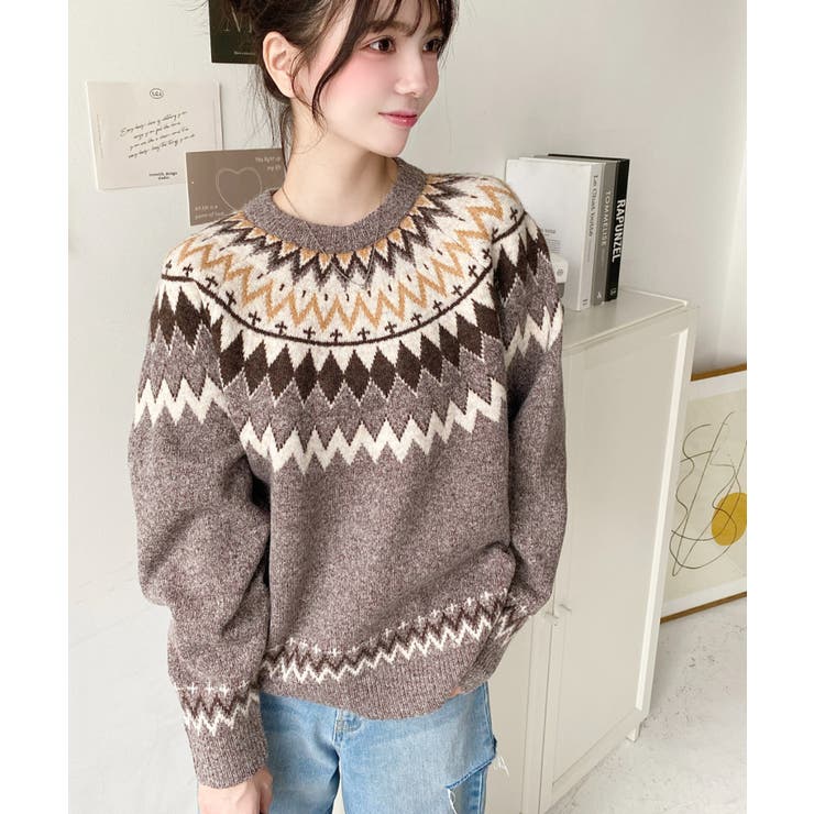 アルベロベロ　ジャガードニット ミックスアルパカライク求心ジャガードニットプルオーバー 6G[品番