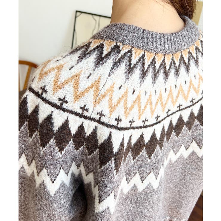 ミックスアルパカライク求心ジャガードニットプルオーバー 6G[品番