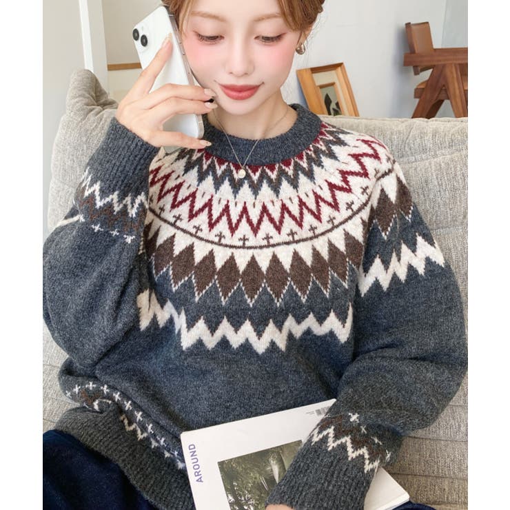 ミックスアルパカライク求心ジャガードニットプルオーバー 6G[品番