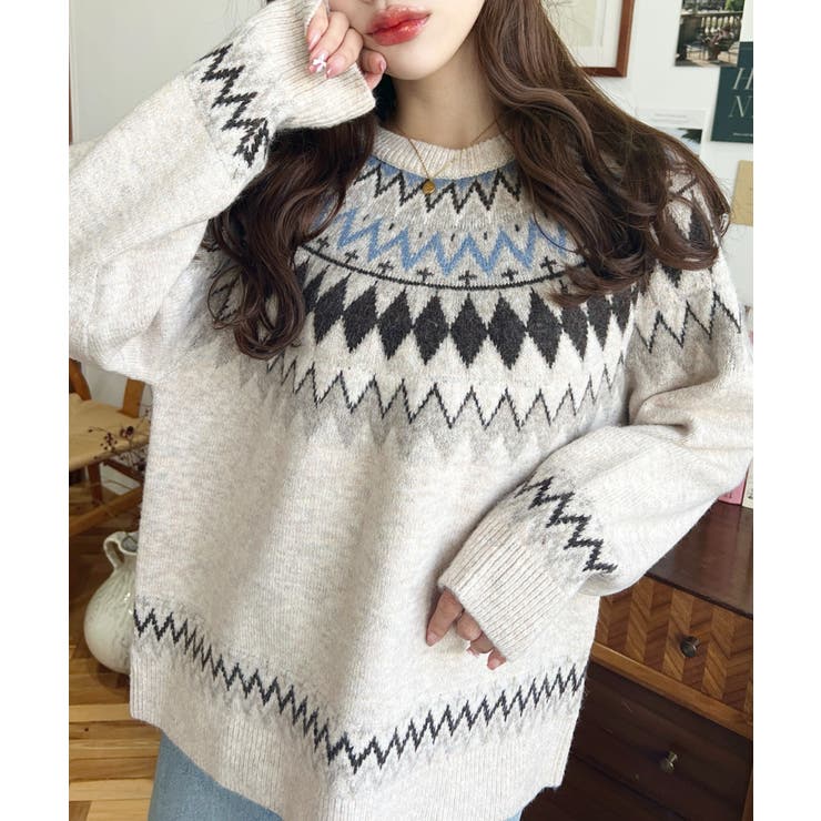 ミックスアルパカライク求心ジャガードニットプルオーバー 6G[品番