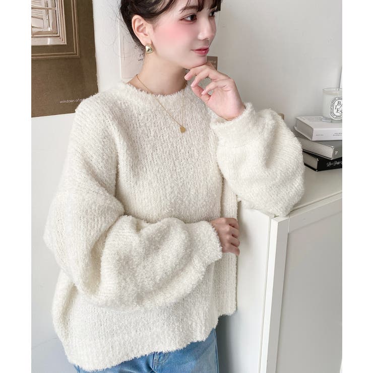 クルーネックソフトタッチフェザーニットプルオーバー[品番