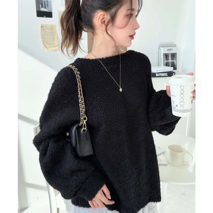 クルーネックソフトタッチフェザーニットプルオーバー[品番