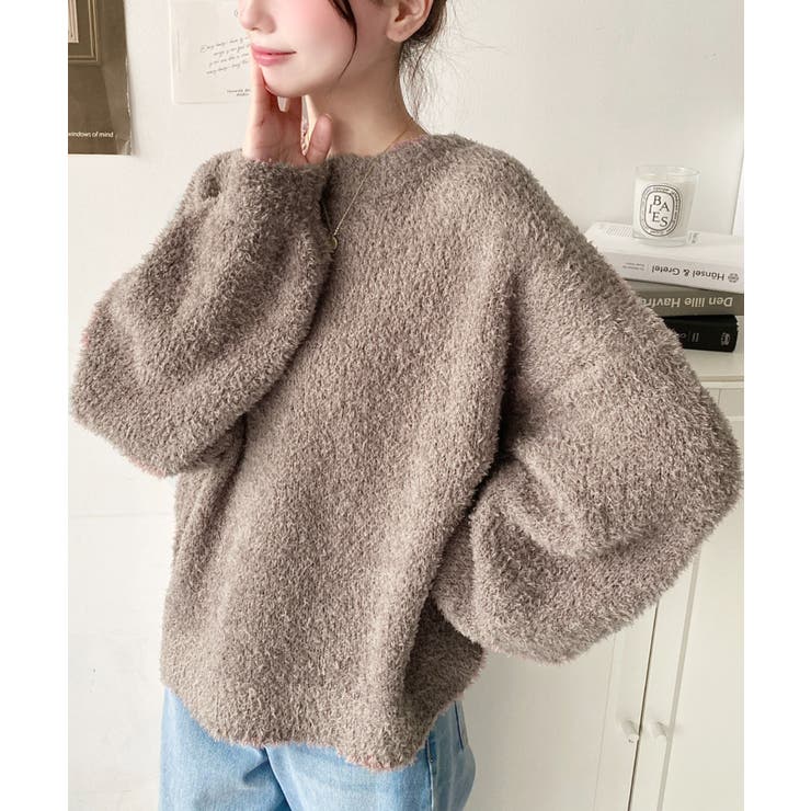 クルーネックソフトタッチフェザーニットプルオーバー[品番