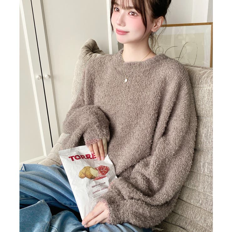 クルーネックソフトタッチフェザーニットプルオーバー[品番